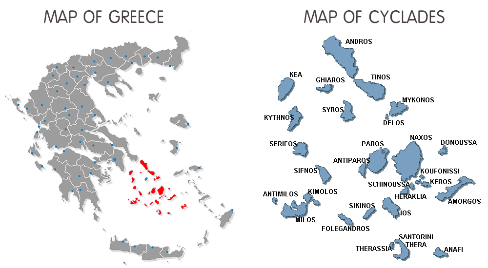 Map of Greece and Cycladic islands
